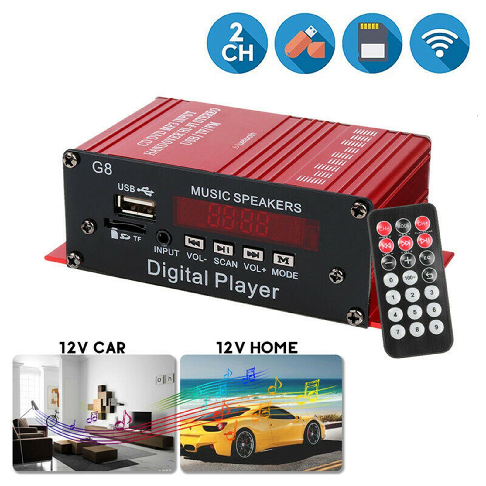 2x G8 200W Bluetooth Audio 2 Channel Amplifier Hi-Fi Integrated Amp 2.0 CH