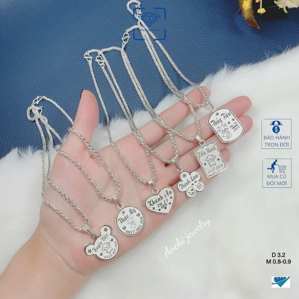 Dây chuyền bạc khắc tên cho bé trai, vòng cổ trẻ em bạc nguyên chất, Anchi jewelry