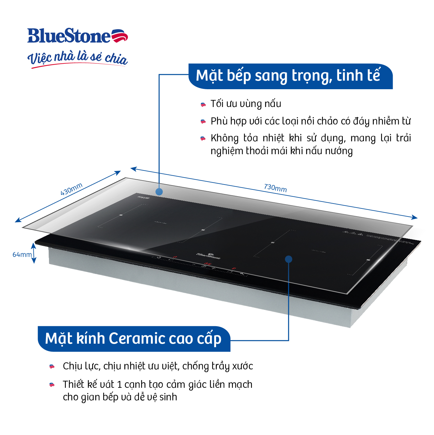 Bếp âm từ đôi BlueStone ICB-6821 (4000W) - Hàng chính hãng