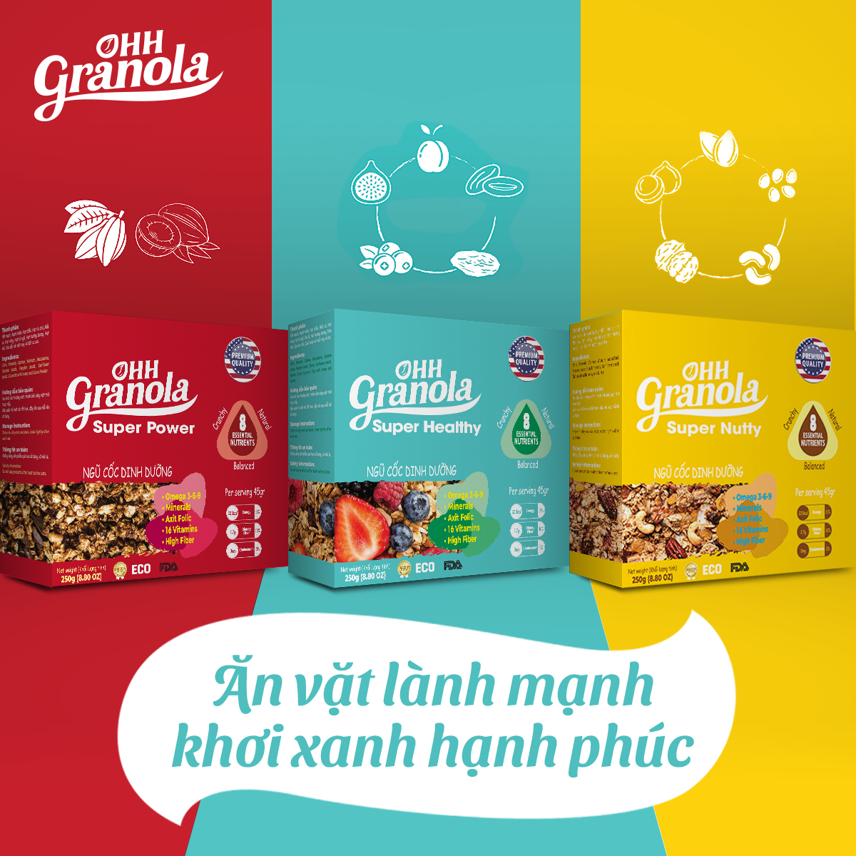 OHH Granola Combo 2 Hộp Ngũ Cốc Super Nutty Siêu Dinh Dưỡng Từ Hạt Cao Cấp 250g, Phối Trộn 7 Loại Hạt Cao Cấp Theo Tiêu Chuẩn FDA - Hoa Kỳ