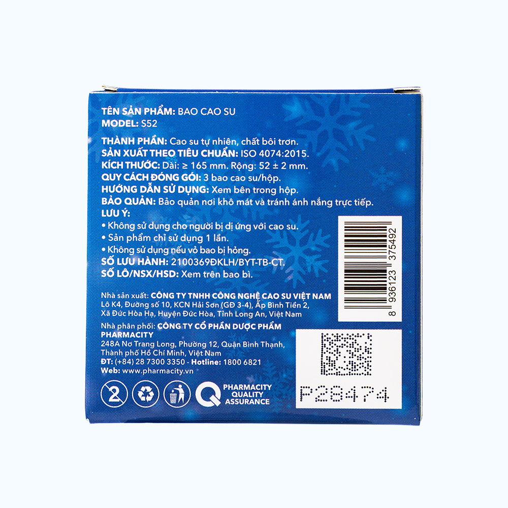 Pharmacity Bao cao su Dot &amp; Cool có gai mát lạnh (3 cái/hộp)