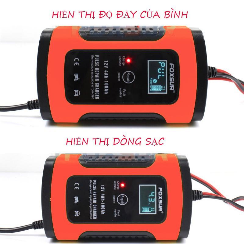 Bộ sạc bình ắc quy 12v 5A FOXSUR kèm phục hồi bình tự ngắt khi sạc đầy