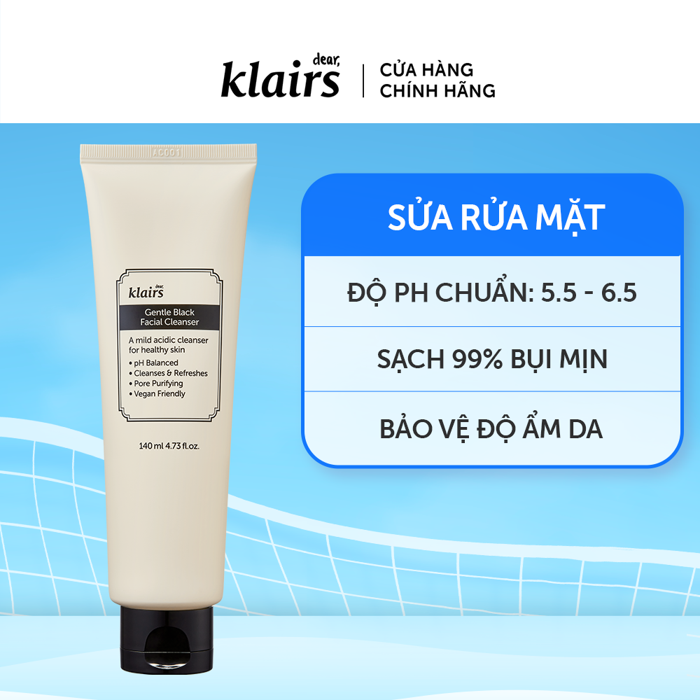 Combo Sữa Rửa Mặt Dear Klairs Gentle Black Facial Cleanser 140ml+Dear,Klairs Kem chống nắng All-day Airy Sunscreen SPF50+ PA++++ 50g