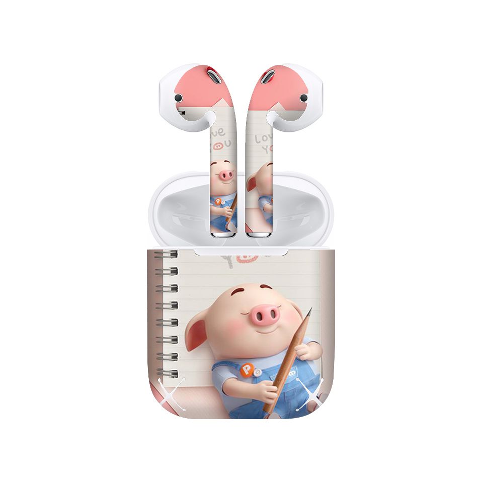 Miếng dán skin chống bẩn cho tai nghe AirPods in hình Heo con dễ thương - HEO2k19 - 083 (bản không dây 1 và 2)