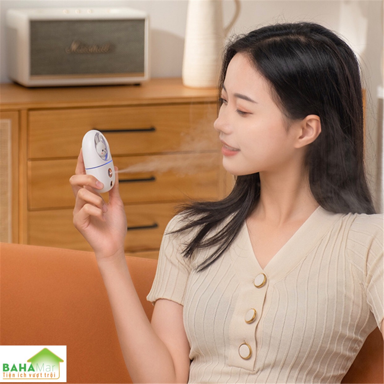 MÁY XÔNG HƠI NANO TẠO ĐỘ ẨM CHO DA - KẾT HỢP PHUN KHỬ KHUẨN MŨI HỌNG CÁ NHÂN "BAHAMAR" máy phun sương có tích hợp đèn LED, khi bật máy phun, ánh sáng ấm áp và tỏa sáng sẽ bao phủ