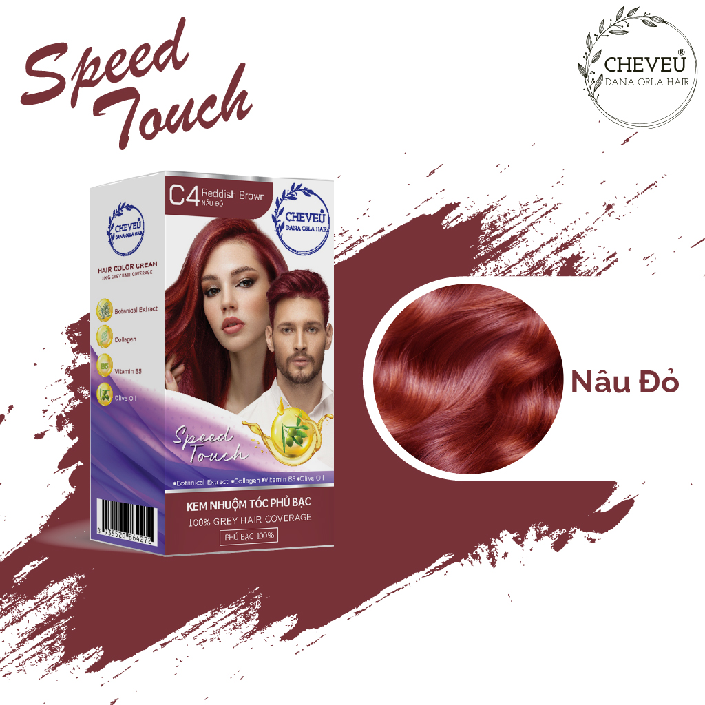 C4 - Nâu Đỏ -  Kem nhuộm tóc phủ bạc Thảo Dược Cheveu