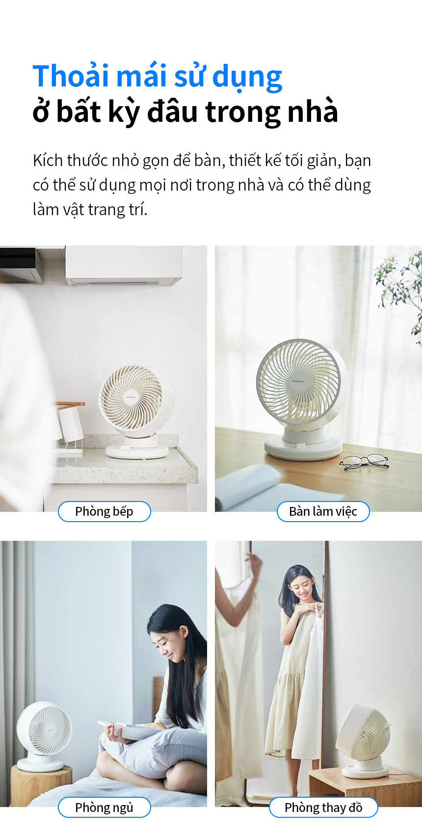 Quạt tuần hoàn không khí LocknLock Bianco ENF156IVY, Hàng chính hãng, mini để bàn, luồng gió đa chiều - JoyMall