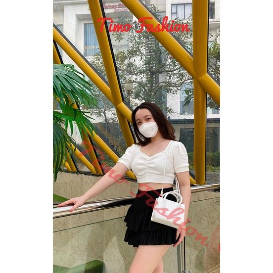 Áo croptop tay phồng, croptop cổ vuông nhún ngực quyến rũ sexy, áo thun nữ đẹp phong cách hàn quốc kiểu ulzzang, ACN001