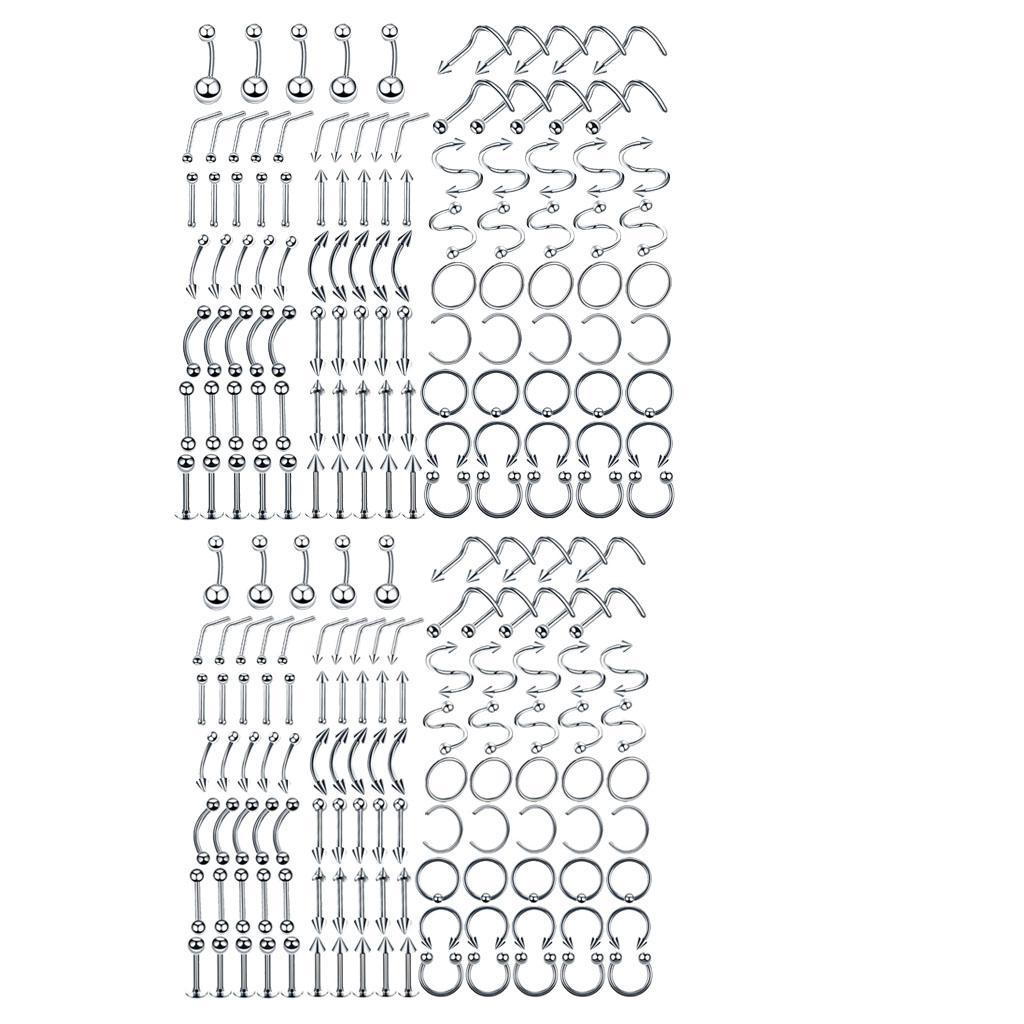 110x Body Jewelry Piercing Ear Nose Navel Belly Button Hoops 1.2x8mm