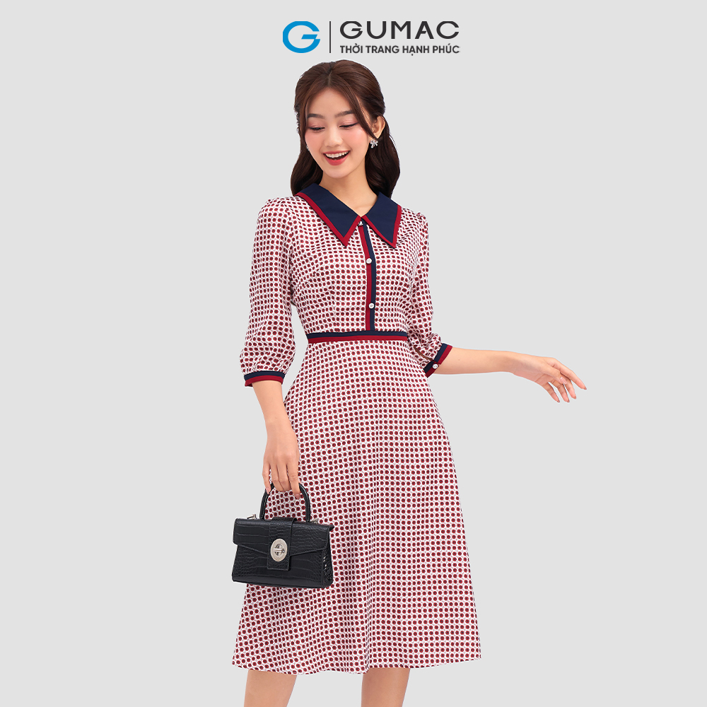 Đầm A xòe phối viền DC12087 thời trang GUMAC