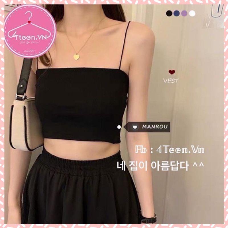 Áo croptop cotton chun 2 dây dáng ôm co giãn tốt