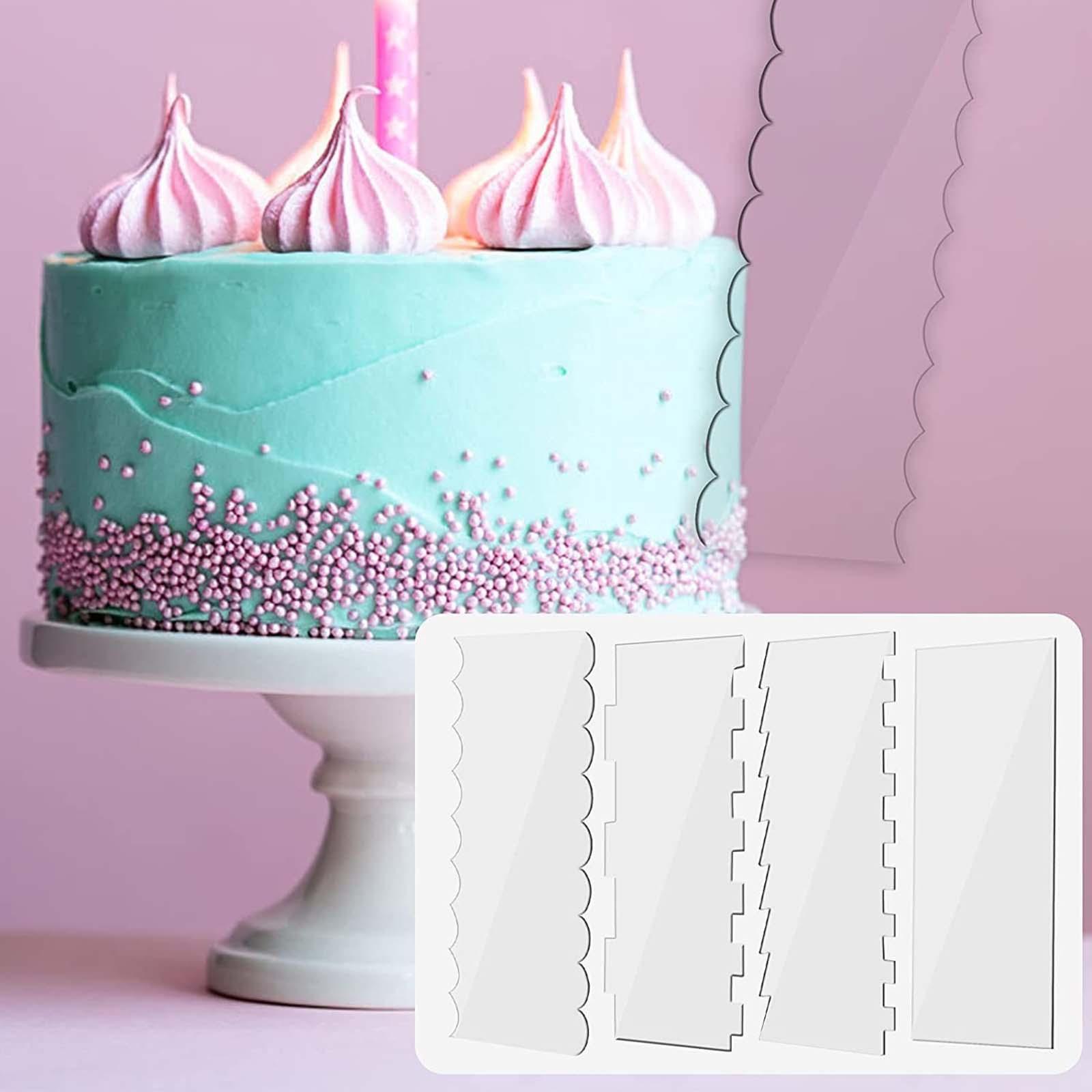 4 Pieces Large Acrylic Cake Tool Cake Comb Frosting Baking Tools Cake Icing Decorating Comb Pastry Cutter Clear for Wedding Party