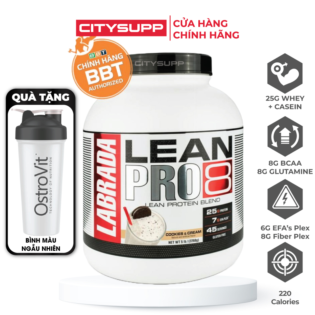 Labrada Lean Pro 8 (45 lần dùng), Bổ Sung 25g Đạm từ 8 Loại Đạm Cao Cấp, Nuôi Cơ 8 Tiếng, 8g EFAs Flex, 8g BCAA &amp; Glutamine, 4g Chất Xơ