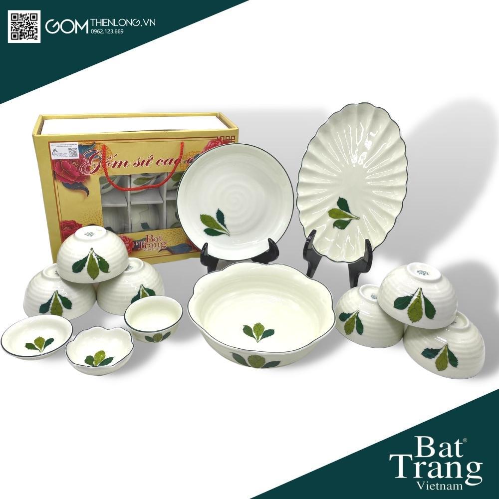 Bát Đĩa Quà Tặng Cao Cấp Lá Ngò Gai - Bộ Bát Đĩa Bát Tràng Chính Hãng Loại 1 - Gốm Thiên Long