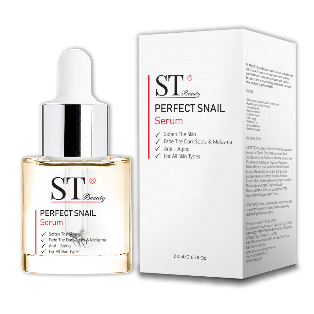 Tinh Chất Serum Ốc Sên ST Beauty: Phục hồi & Tái Tạo Da – Giảm Ngừa Mụn – Chống Lão Hóa – Se Khít Lỗ Chân Lông – ST Beauty PERFECT Snail Serum – Made in Korea