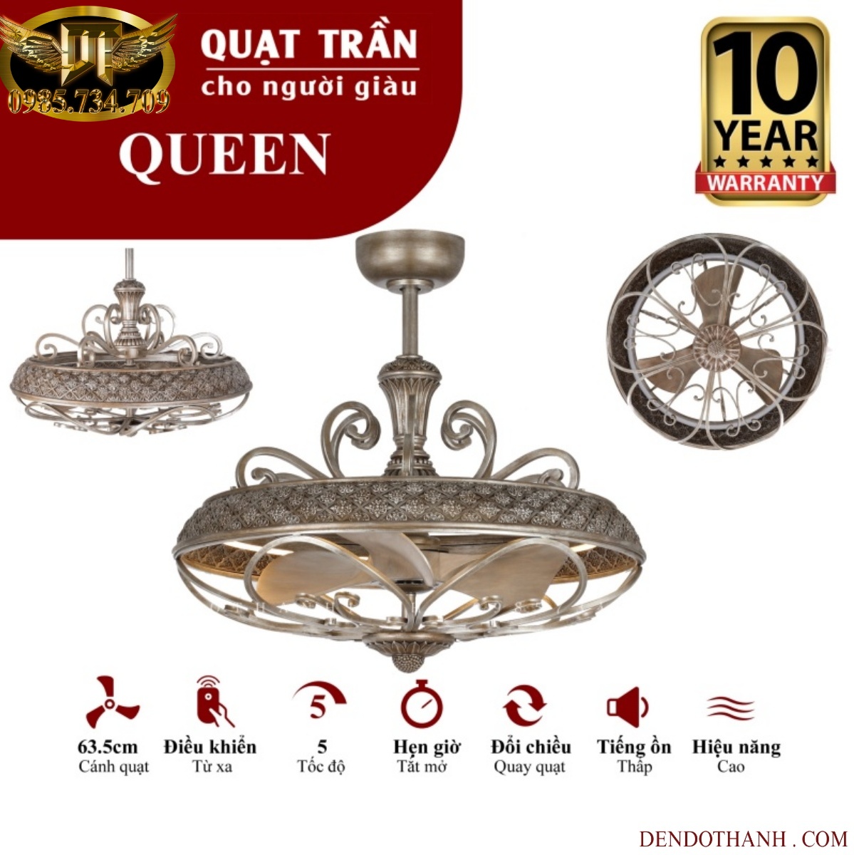 Quạt trần MR VŨ QUEEN quạt trần cho người giàu mẫu sang trọng hiện đại QTD