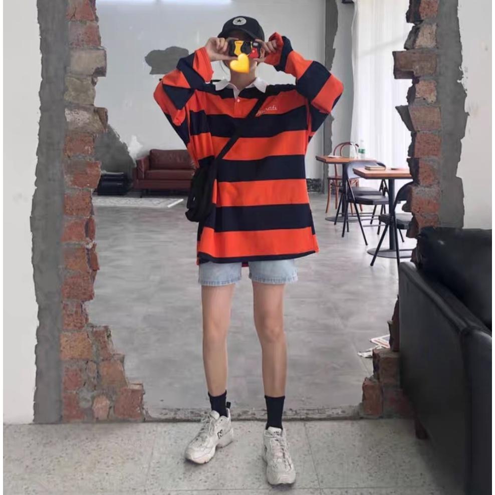 Áo polo kẻ dài tay MEANSTORE phông Unisex nam nữ tee oversize form rộng pull Ulzzang Hàn Quốc vải mềm 2727CJ