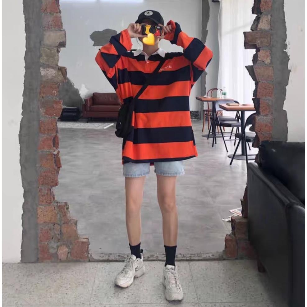 Áo polo kẻ dài tay MEANSTORE phông Unisex nam nữ tee oversize form rộng pull Ulzzang Hàn Quốc vải mềm 2727CJ