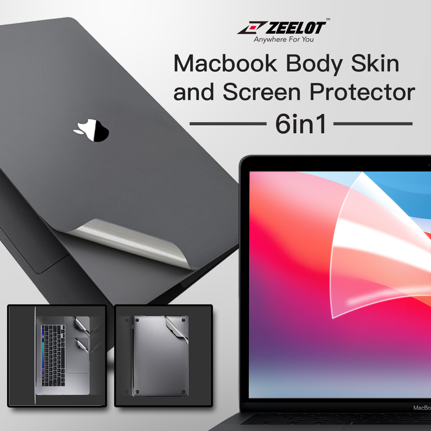 Bộ Dán Zeelot Body Skin và Dán Màn Hình 6 in 1 cho Macbook Pro 16&quot;/ Pro 13&quot; 2020/ Pro M1/ Air 13&quot; 2018- 2020 - Hàng Chính Hãng