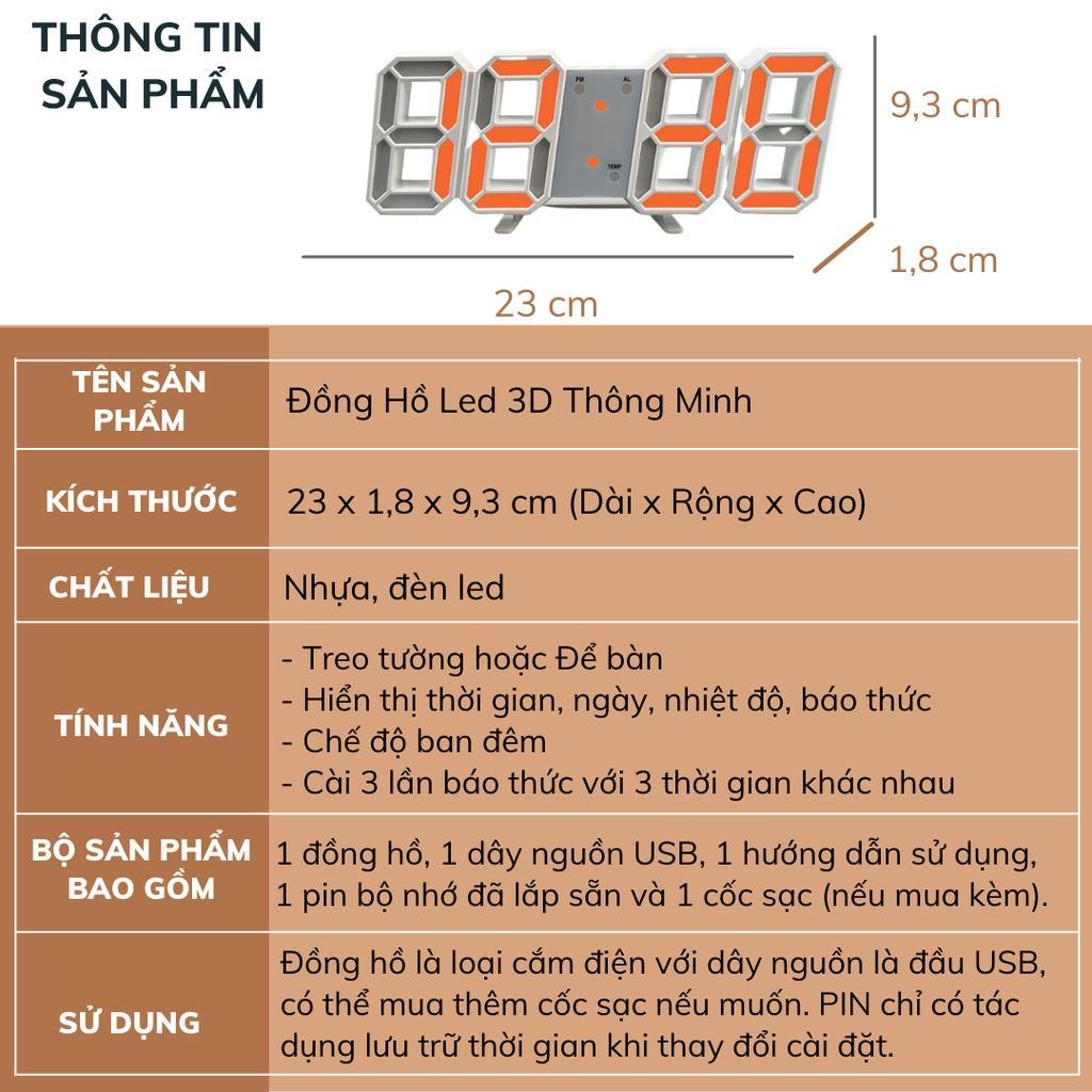 Đồng hồ led 3D để bàn treo tường thông minh có hiển thị nhiệt độ/ ngày tháng.