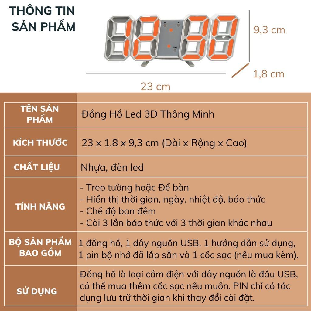 Đồng hồ led 3D để bàn treo tường thông minh có hiển thị nhiệt độ/ ngày tháng