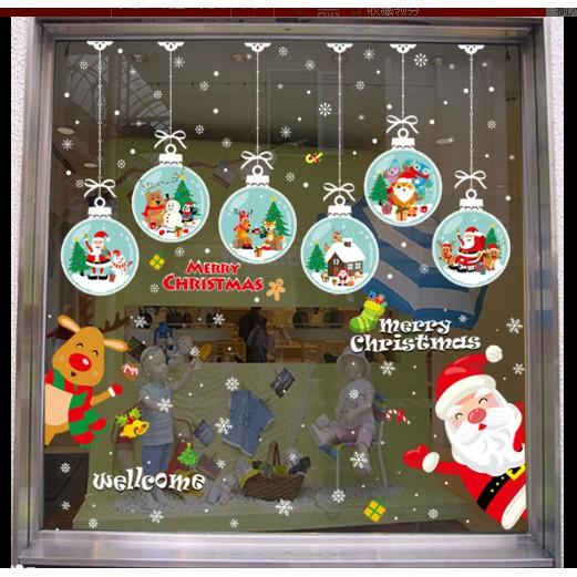 COMBO Decal Trang Trí Noel Hai Mặt Hít Tĩnh Điện Không Dơ Kính- Rèm Cầu Tuyết phối Noel Chào
