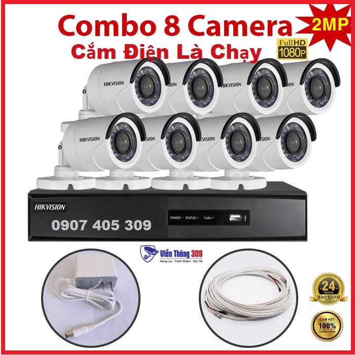 Trọn Bộ Hikvision 8 Camera - Full phụ kiện - Cắm Điện Là Chạy- Hàng chính hãng