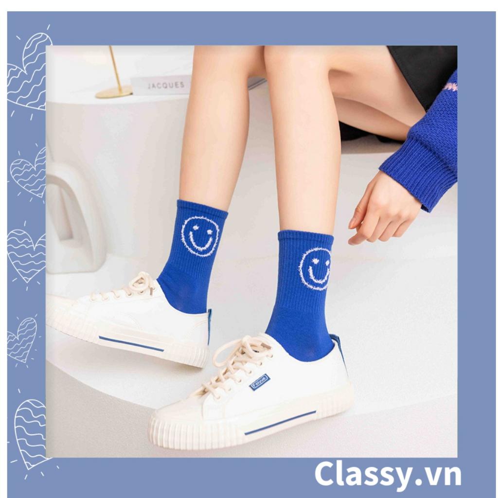 Tất cổ cao Classy,  vớ cổ cao màu xanh họa tiết vui nhộn, chất cotton siêu êm G1346