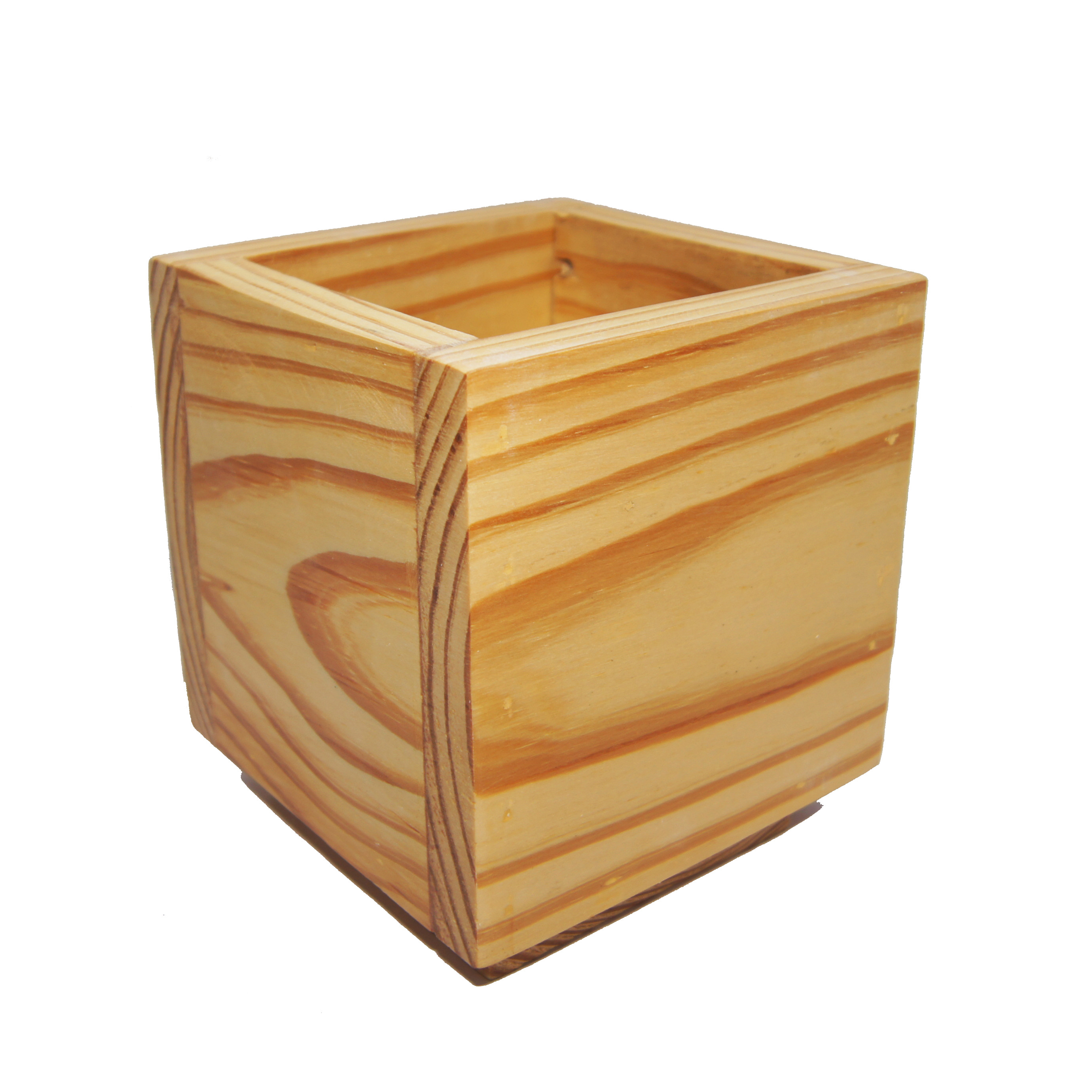 Chậu cây bằng gỗ Hình vuông Đóng thủ công Màu vàng - Kích thước: 13x13cm