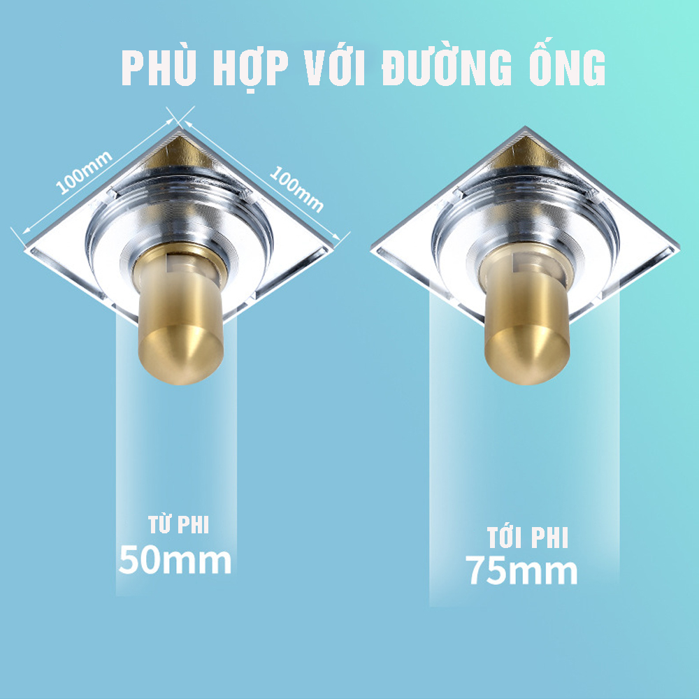 Phễu ga thoát sàn ngăn mùi, vi khuẩn, côn trùng trào ngược lên INOX SUS 304, lõi đồng, MIHOCO 183