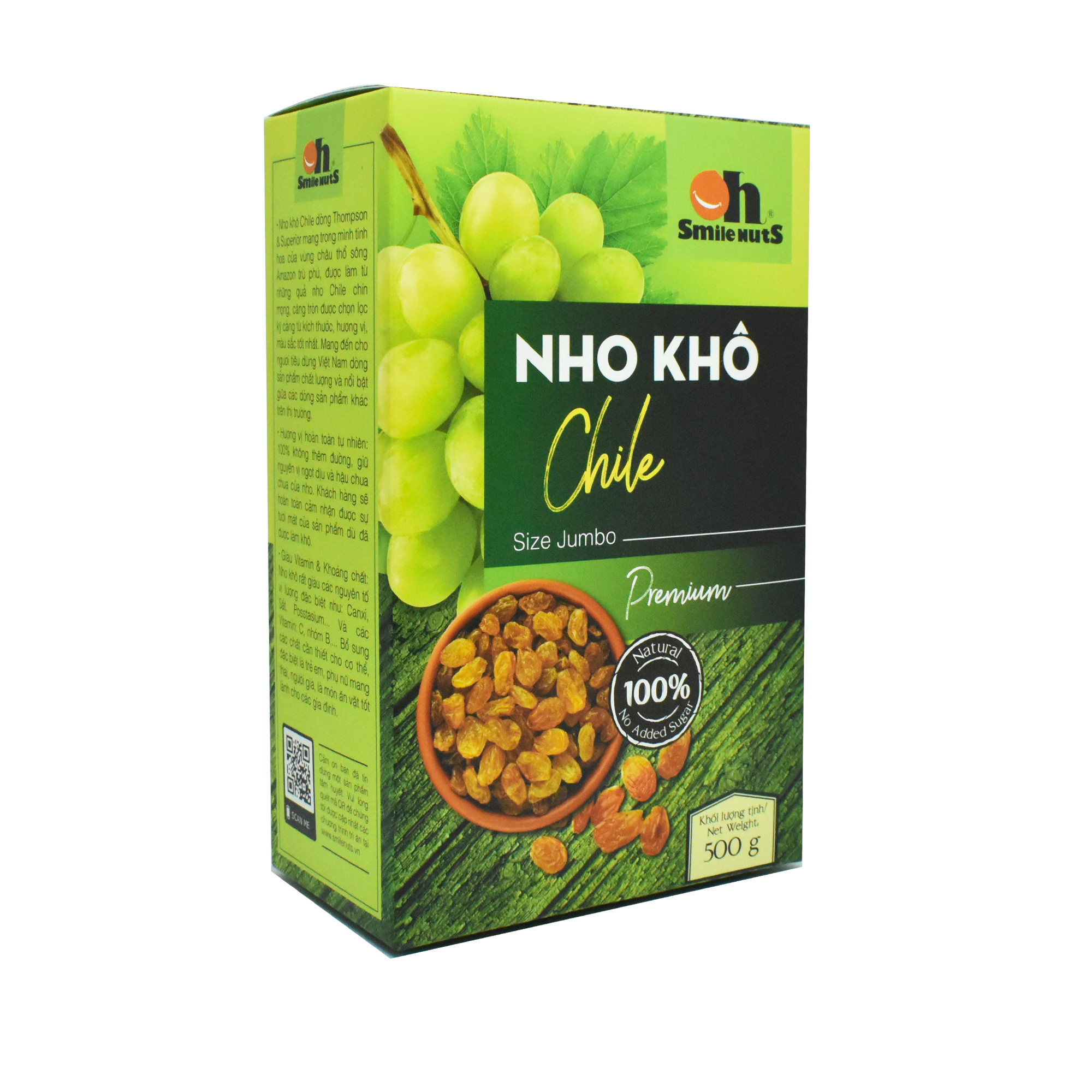 Combo 2 Hộp Nho Khô Không Hạt Smile Nuts 500g - Nho khô vàng nhập khẩu từ Chile, 100% không đường và chất bảo quản