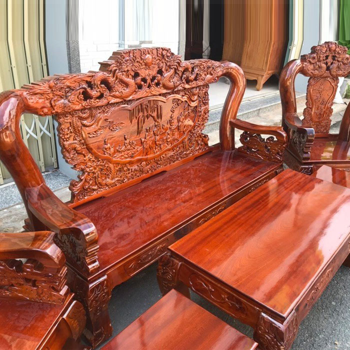 Bộ bàn ghế phòng khách bát tiên tay 12 gỗ tràm