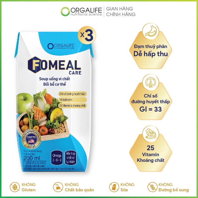 Lốc 3 hộp Soup uống vi chất Fomeal Care 200ml/hộp - Thay thế bữa ăn, dễ hấp thu, ổn định đường huyết, tăng sức đề kháng