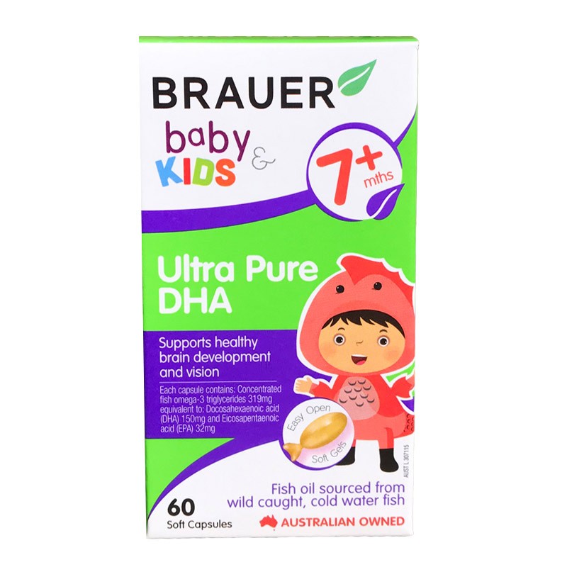 DHA tinh khiết dạng viên Ultra Pure DHA Brauer Úc cho trẻ từ 7 tháng tuổi + Tặng khăn Cotton xuất khẩu