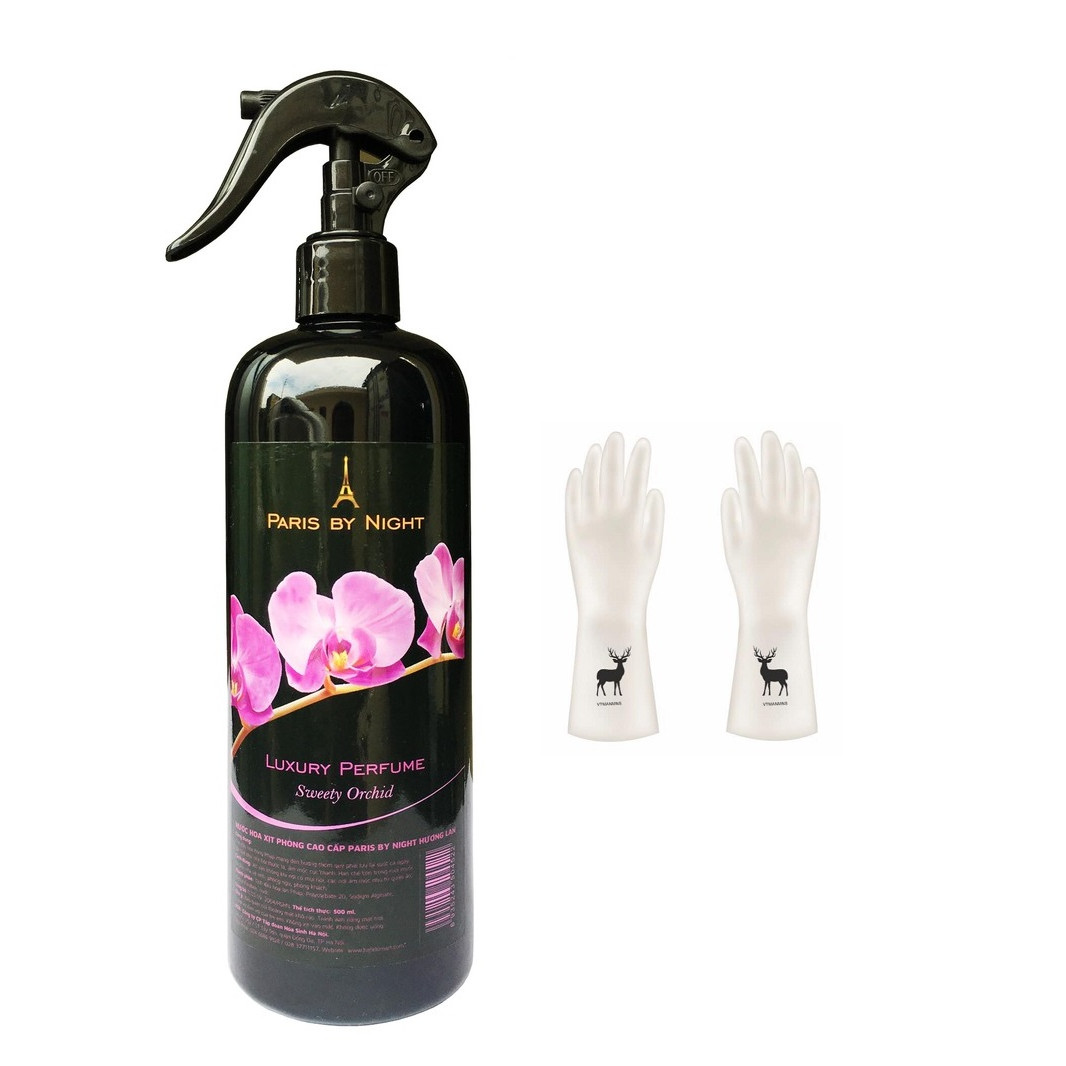 Nước hoa xịt phòng cao cấp Paris by night 500ml khử mùi thuốc lá, hạn chế ruồi muỗi - Tặng 1 đôi găng tay cao su siêu dai