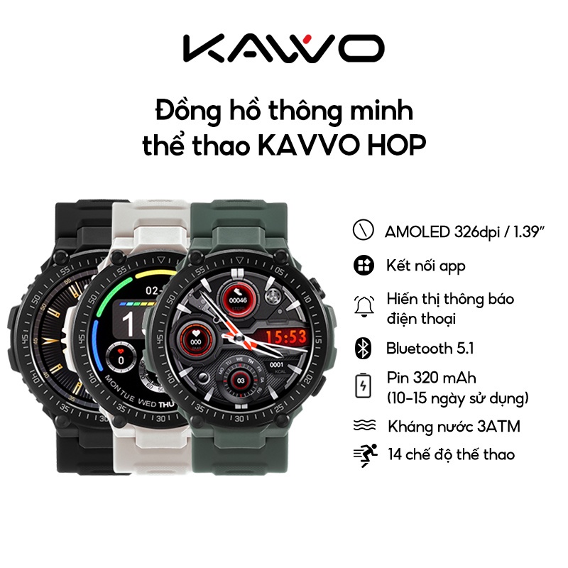 Đồng Hồ KAVVO HOP | Màn hình lớn 1.39 Inch| Kháng nước 3 ATM - Hàng chính hãng - Bảo hành 12 tháng