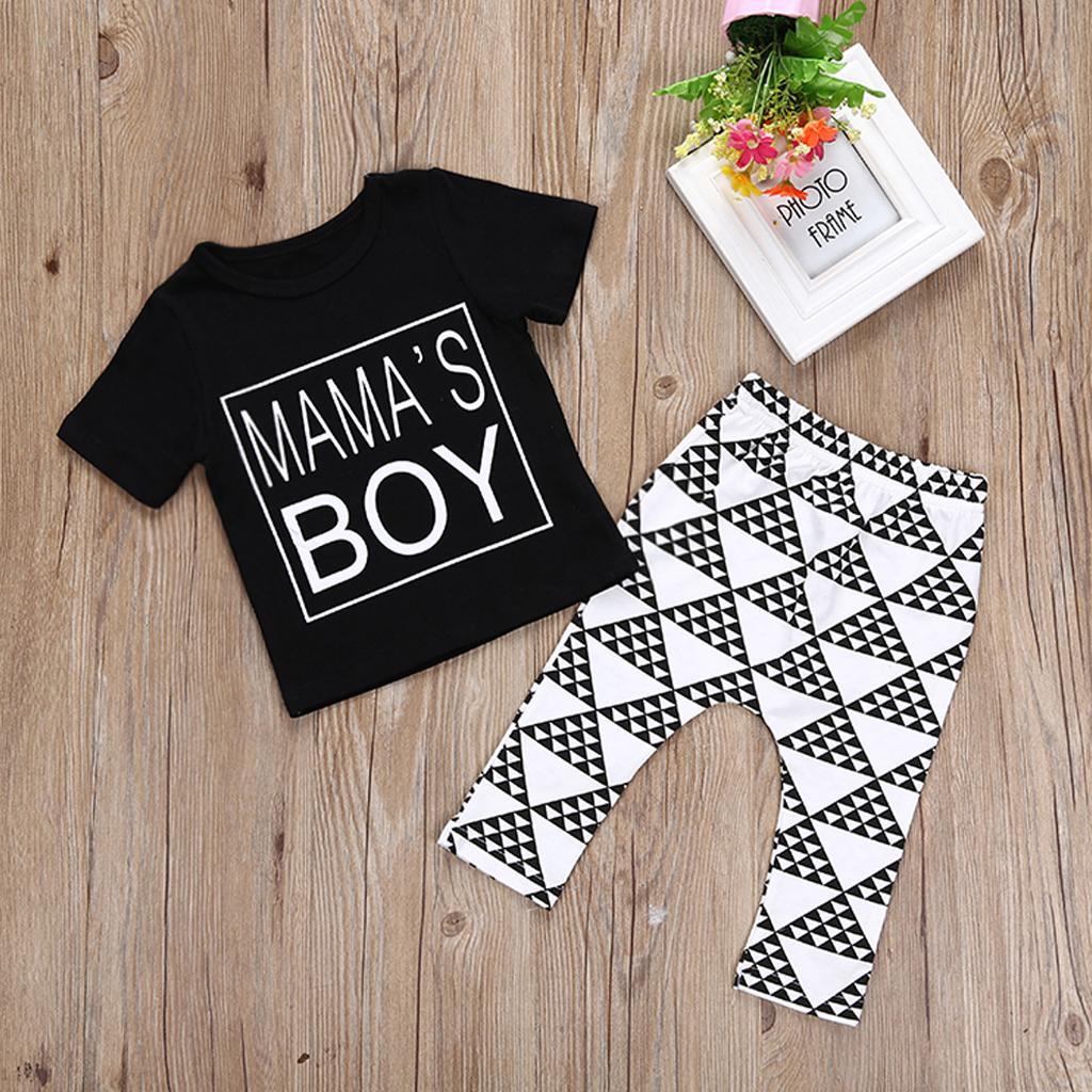 Baby boy 2 PCS Short Sleeved Mama's Boys Printed T-Shirt and Pants Set