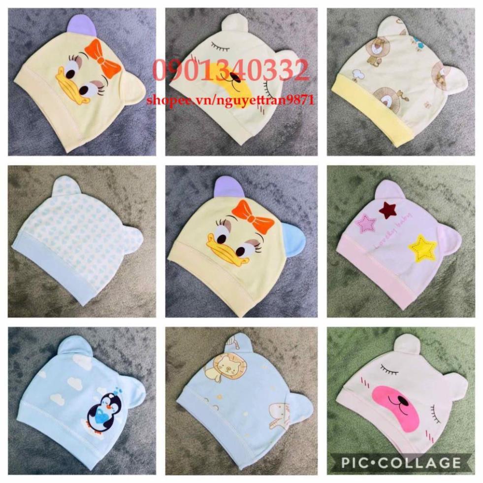 Combo 2 nón tai gấu cotton in hình cho bé
