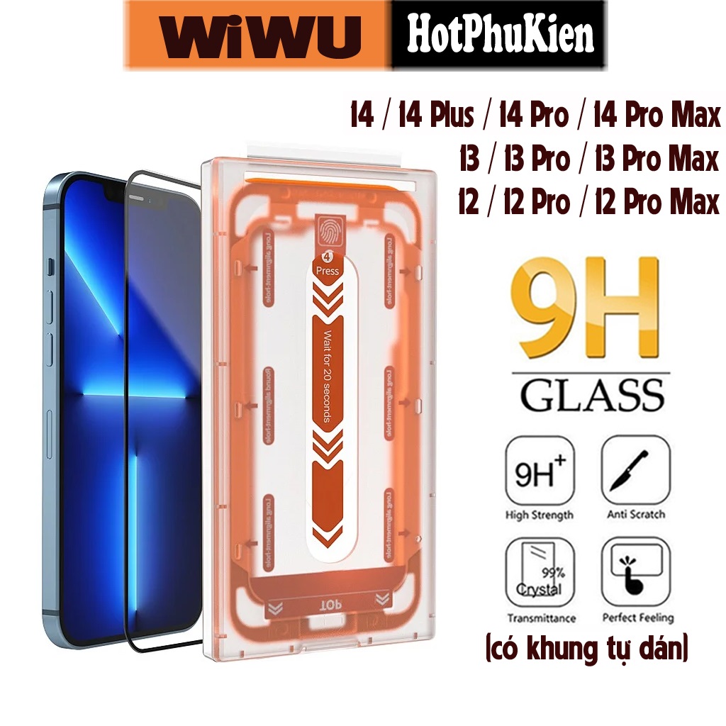 Miếng dán kính cường lực kèm khung tự dán cho iPhone 12 13 14 Pro Max 14 Plus hiệu WiWU iVista - vát cạnh 2.5D, chống bám vân tay,  mỏng 0.3mm - Hàng nhập khẩu