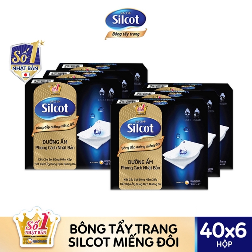 Bộ 6 Bông đắp dưỡng Silcot miếng đôi hộp 40 miếng