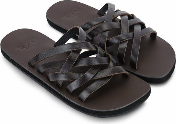 Dép Da Nam Nhiều Dây Quai Ngang Casual - Nâu