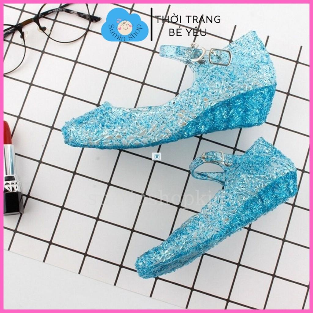 Giày sandal cho bé gái họa tiết pha lê trong suốt phong cách giày công chúa Elsa cho bé gái