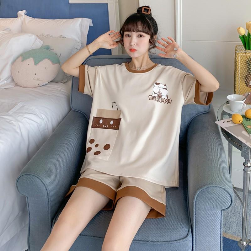 Đồ Bộ Cộc Hè Mặc Nhà Mặc Mặc Ngủ Màu Kem Kute Vải Mát, Mềm Mại CCTT02