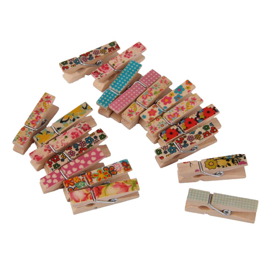 100x 35mm Assorted Painted Wooden Mini Craft Peg Clothespin for Card Making