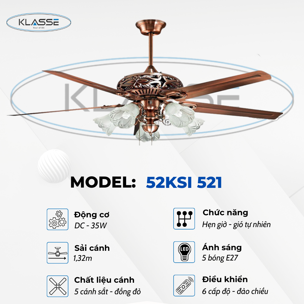 Quạt trần chùm đèn Klasse 52KSI 521 hàng chính hãng