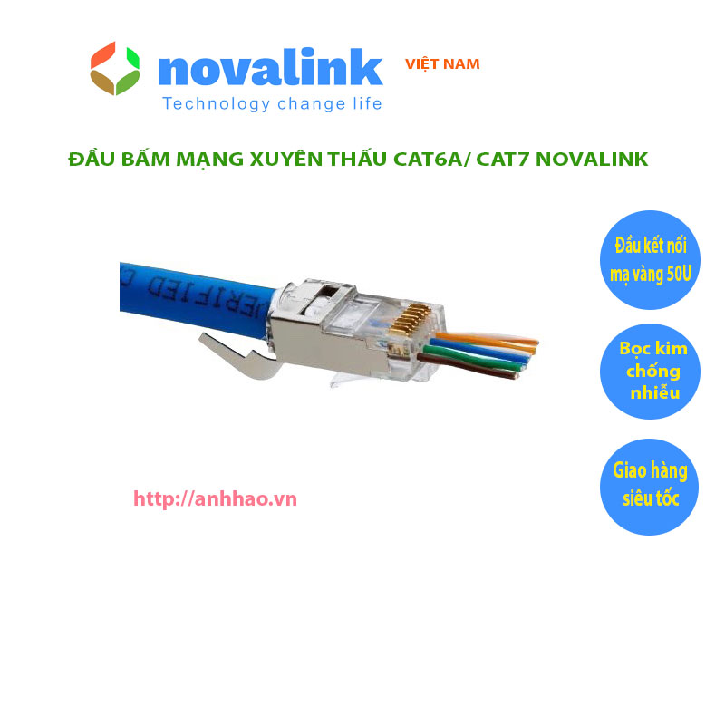 Đầu bấm mạng xuyên thấu cat6A/ cat7 Novalink CC-01-00195 - Hàng chính hãng, Full thuế VAT, COCQ