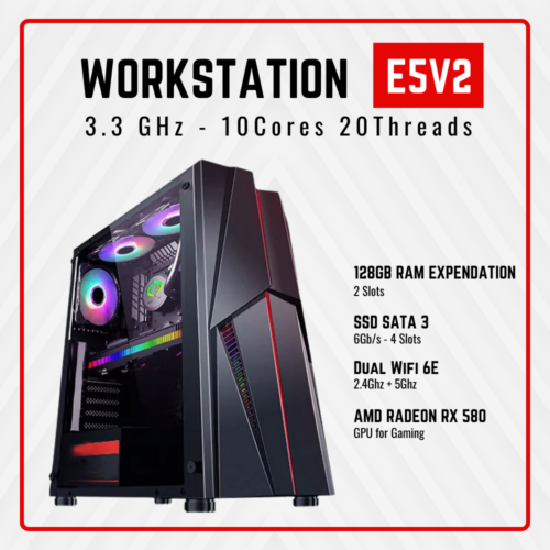 Máy tính đồ họa workstation giá rẻ – Máy tính chơi game – E5V2X- Intel 10 lõi 20 luồng  – 3.3 Ghz ( Hàng chính hãng)