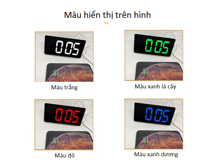 Đồng hồ màn hình LCD đề bàn, có đèn, cắm sạc USB -giao màu ngẫu nhiên( Tặng 2 nút kẹp cao su giữ dây điện- màu ngẫu nhiên)