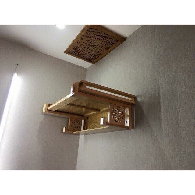 Bàn thờ treo bằng gỗ sồi 107cm kèm chữ, chắn khói