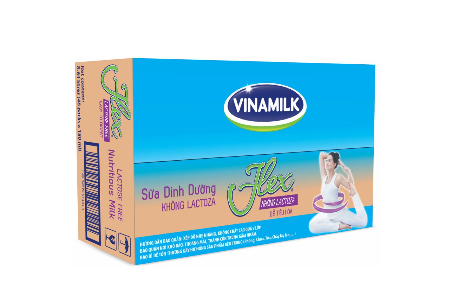 Thùng 48 Hộp Sữa Tiệt Trùng Vinamilk  Flex Không Lactose (180ml / Hộp)